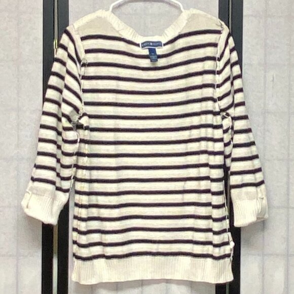 Karen Scott Wide Stripe Knit Sweater Boat Neck XL 3/4 Sleeve Metallic Gold - Picture 6 of 12